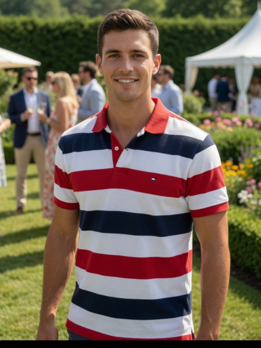 Tommy Hilfiger Mens Classic Fit Rugby Collar Polo Shirt with Americana Colors